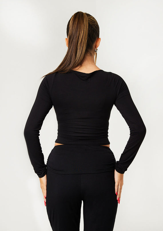 Missyempire Meriah Black Long Sleeve Crop T-shirt