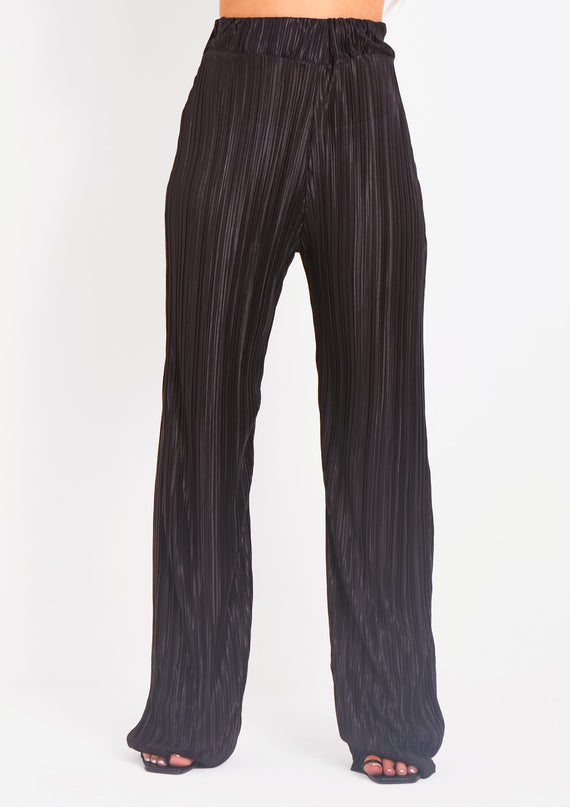 Missyempire Mia Black Plisse High Waisted Trouser
