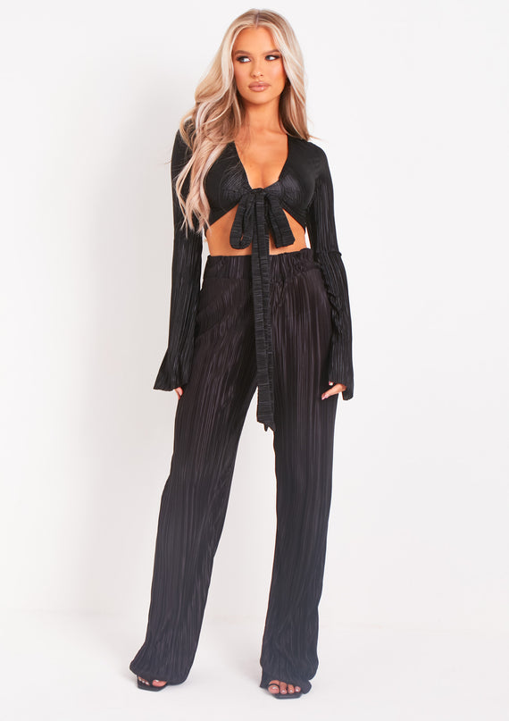 Missyempire Mia Black Plisse High Waisted Trouser
