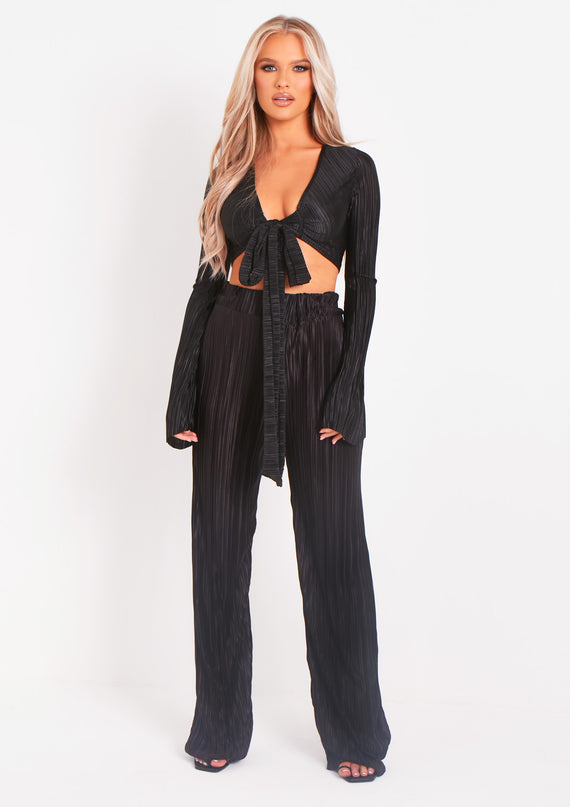 missyempire Mia Black Plisse High Waisted Trouser