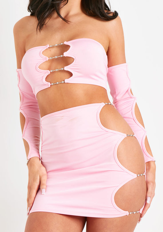 Missyempire Mollie Pink Jewel Cut Out Mini Skirt