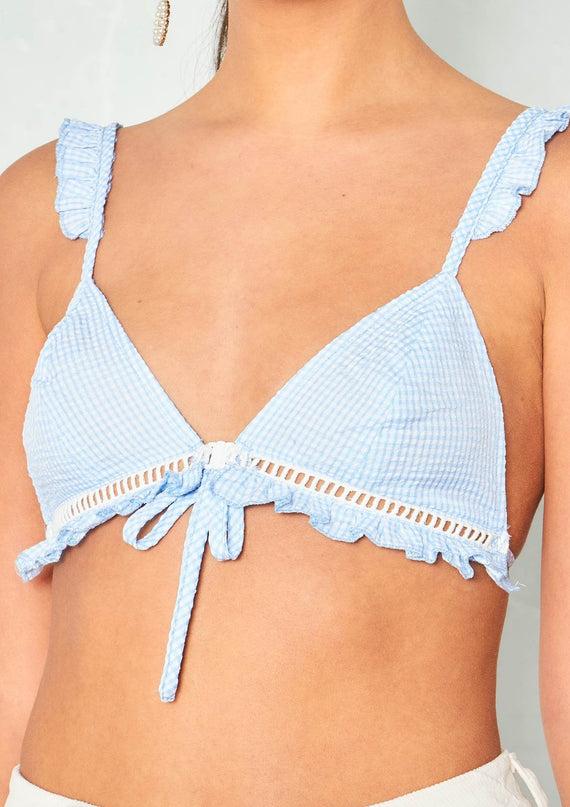 Missyempire Nancy Blue Gingham Frill Hem Bralet