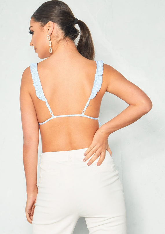 Missyempire Nancy Blue Gingham Frill Hem Bralet
