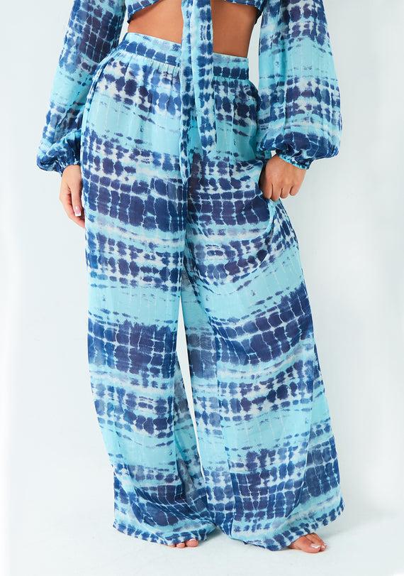 Missyempire Nancy Blue Tie Dye Wide Leg Trouser