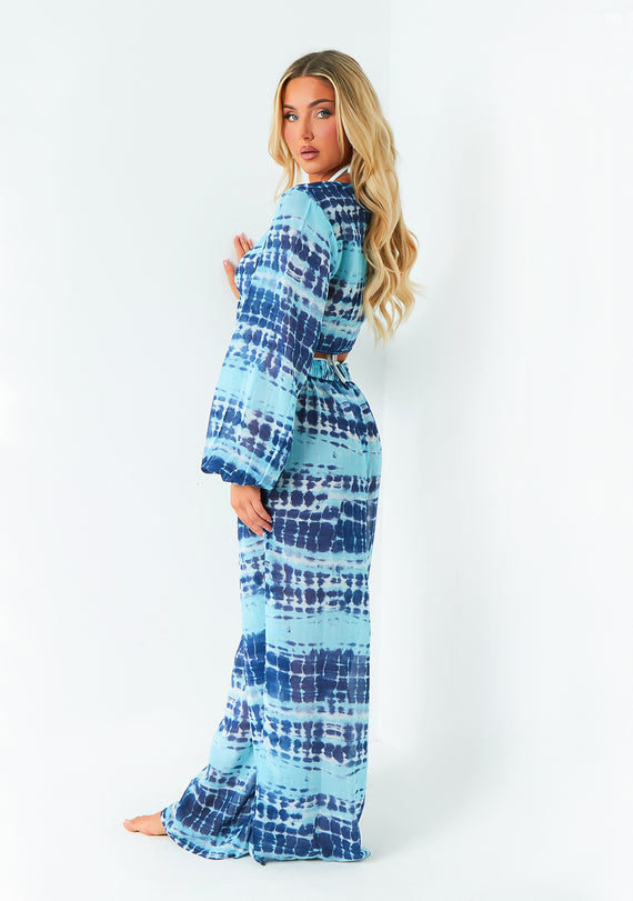 Missyempire Nancy Blue Tie Dye Wide Leg Trouser