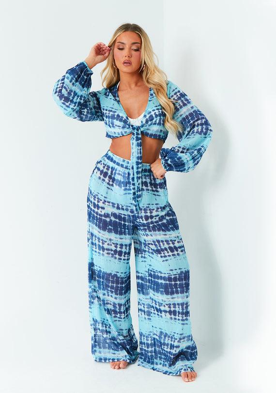 missyempire Nancy Blue Tie Dye Wide Leg Trouser