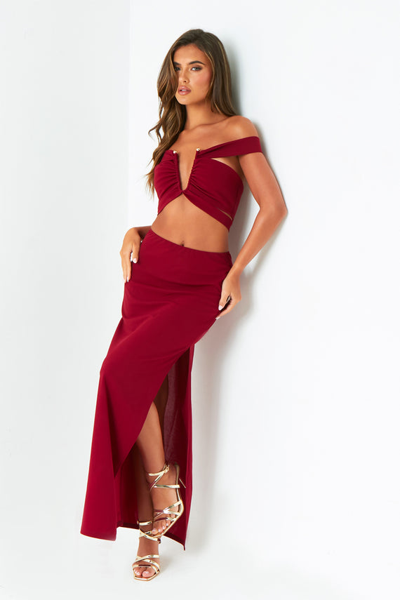 missyempire Naya Wine Pencil Maxi Skirt