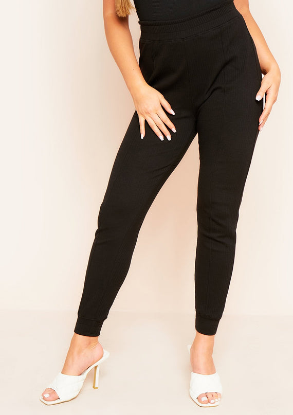 missyempire Nayla Black Ribbed Slim Leg Joggers