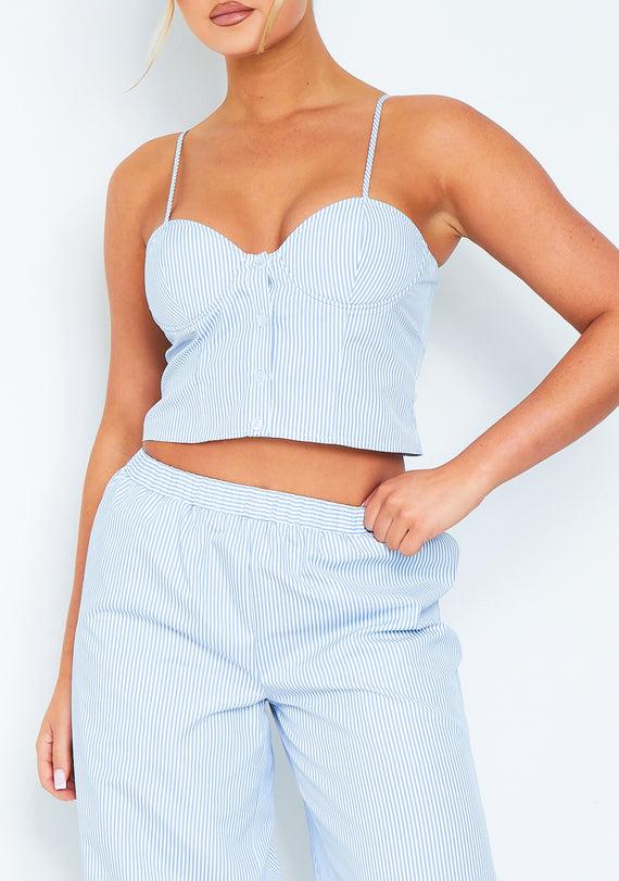 Missyempire Nova Blue & White Striped Crop Top