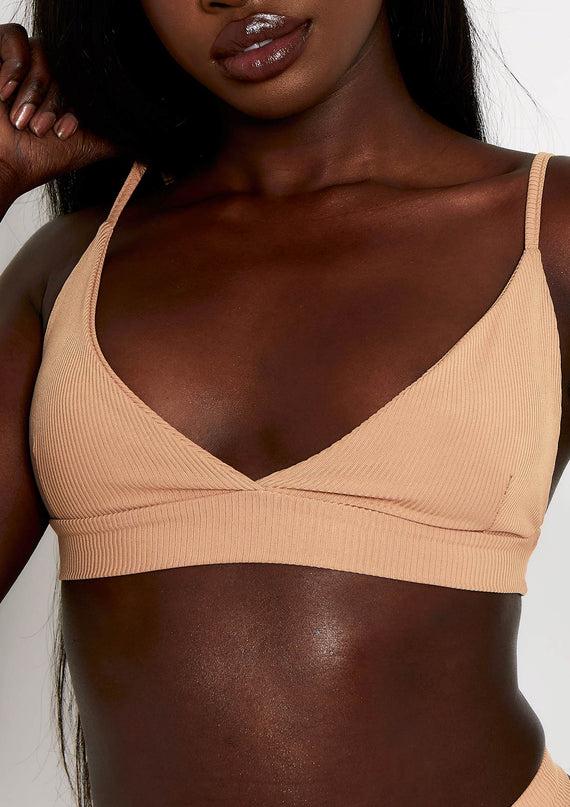 missyempire Nyla Beige Rib Triangle Bralet