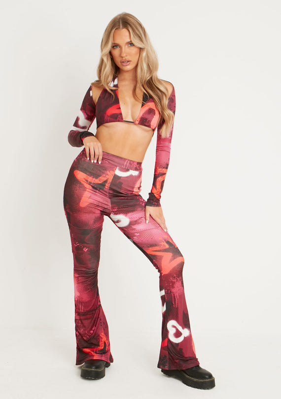 Missyempire Odette Graffiti Print Flared Trousers
