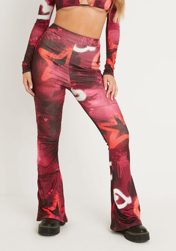 Missyempire Odette Graffiti Print Flared Trousers