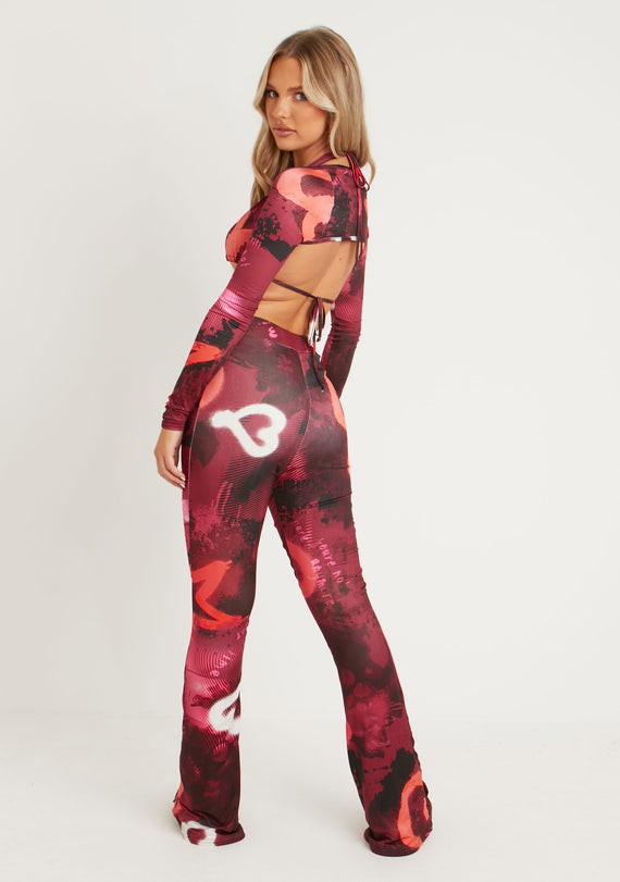 Missyempire Odette Graffiti Print Flared Trousers