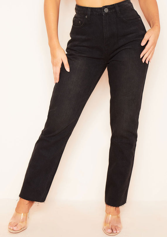 Missyempire Olivia Black Raw Hem Denim Mom Jeans