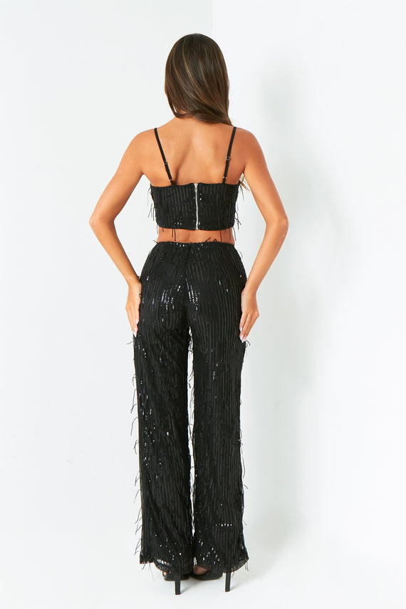 Missyempire Orla Black Tassel Sequin Crop Top