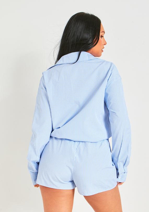 Missyempire Polly Blue Pinstripe Shorts