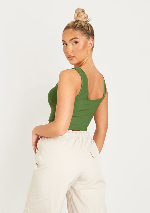 Missyempire Polly Khaki Lace Up Corset Top