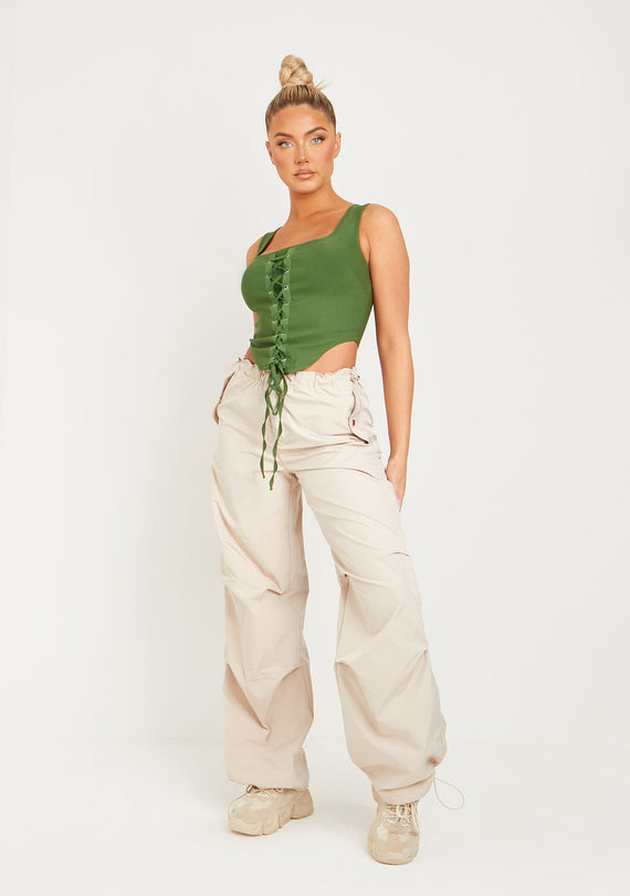 missyempire Polly Khaki Lace Up Corset Top