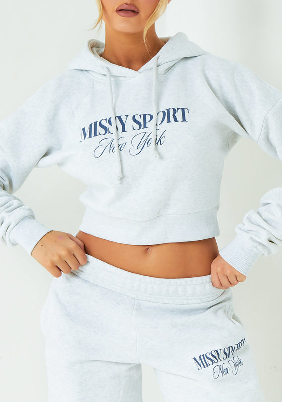 Missyempire Poppy Grey Missy Sport Slogan Hoodie