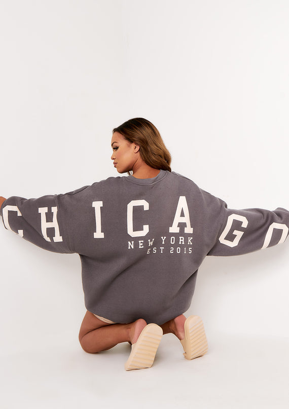 missyempire Remi Grey Chicago Oversized Sweatshirt