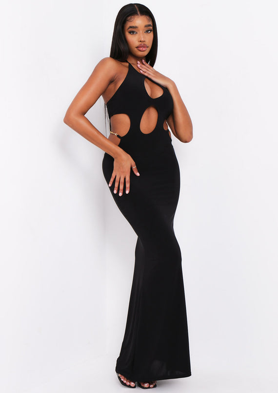 missyempire Rhianna Black Cut Out Chain Maxi Dress