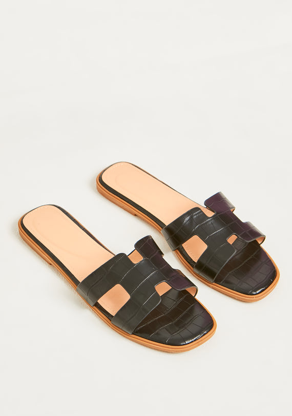 Missyempire Riley Black Croc Effect Sandals