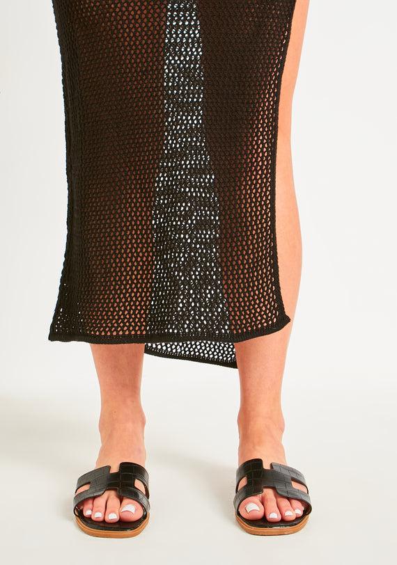 Missyempire Riley Black Croc Effect Sandals