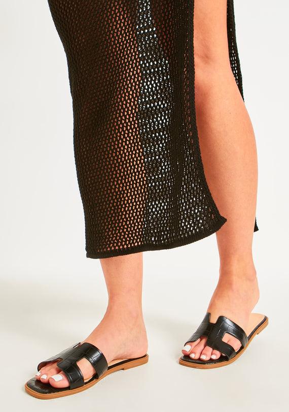 missyempire Riley Black Croc Effect Sandals
