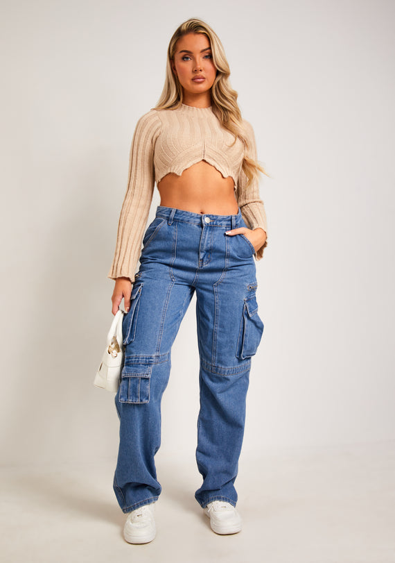 missyempire Rita Beige Cropped Knit Jumper