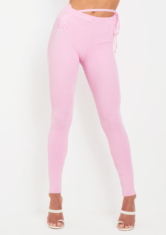 Missyempire Sabella Pink Tie Waist Knit Leggings