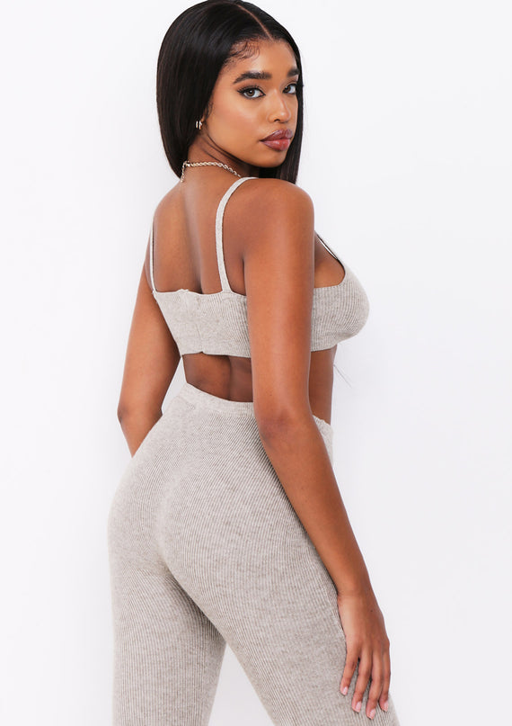 Missyempire Saffron Oat Knitted Rib Plunge Bralet