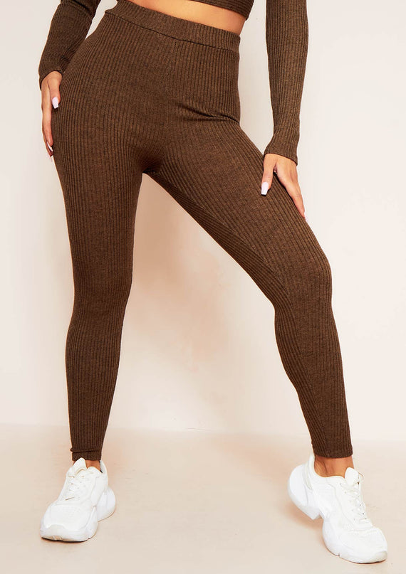 missyempire Sarah Chocolate Brushed Ribbed Legging