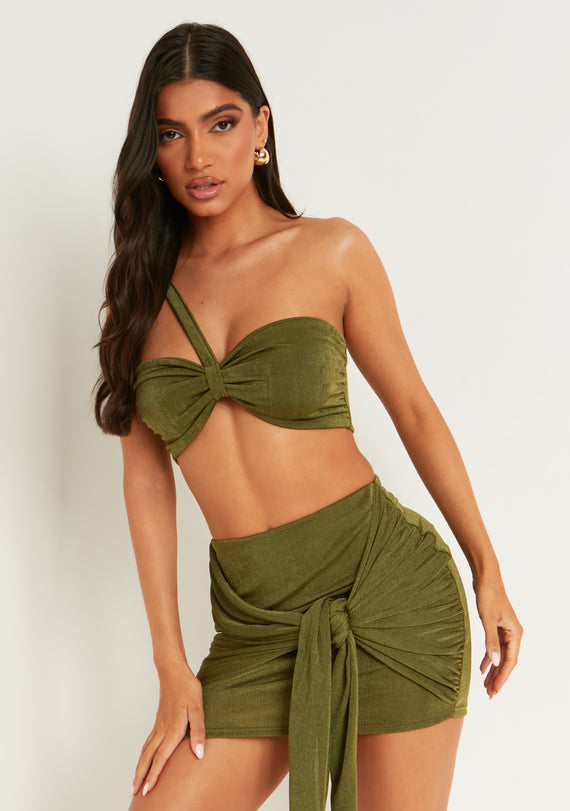 missyempire Sarai Olive Knot Detail Mini Skirt