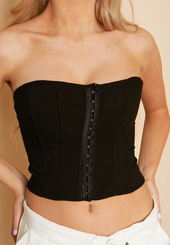 Missyempire Scarlett Black Eyelet Panel Corset Top