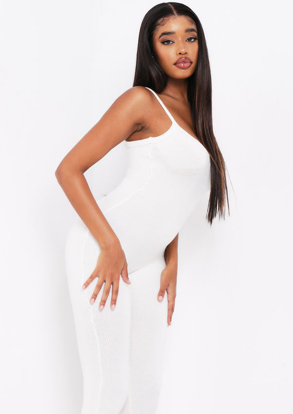 Missyempire Serena Cream Knitted Strappy Jumpsuit