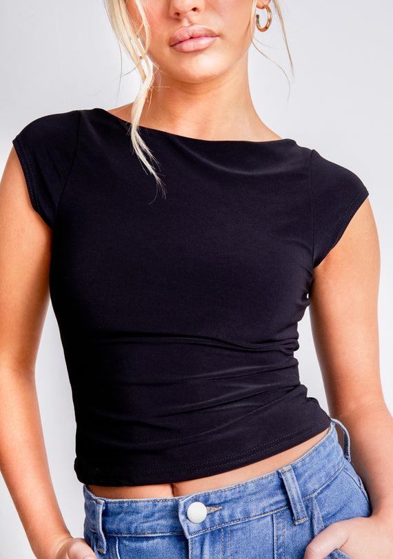 Missyempire Shae Black Cap Sleeve Top