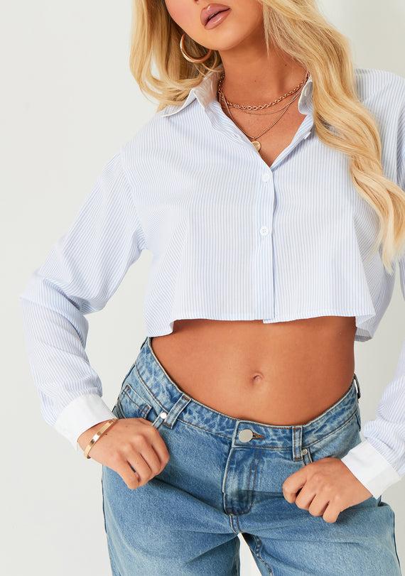 Missyempire Sienna Blue Crop Stripe Shirt