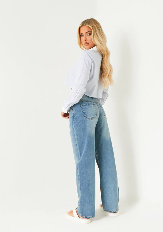 Missyempire Sienna Blue Crop Stripe Shirt