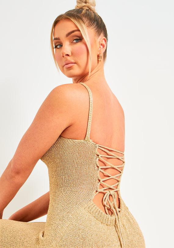 Missyempire Skylar Gold Metallic Knit Midi Dress