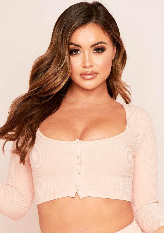 Missyempire Tavia Peach Popper Ribbed Crop Top
