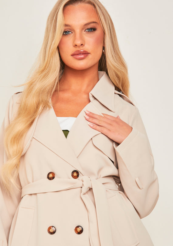 Missyempire Teagan Beige Short Trench Coat