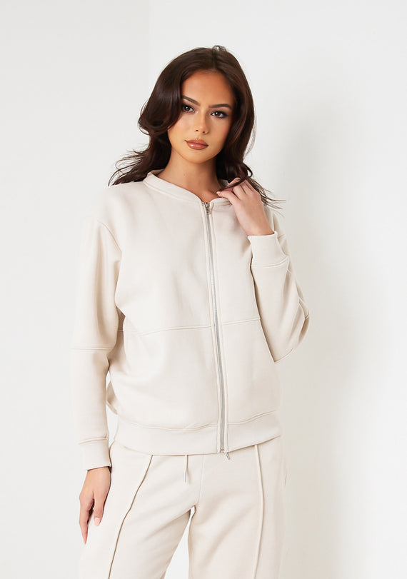 missyempire Tess Cream Bomber Jacket Sweatshirt