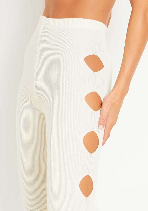 Missyempire Tessa Cream Knitted Split Hem Trousers