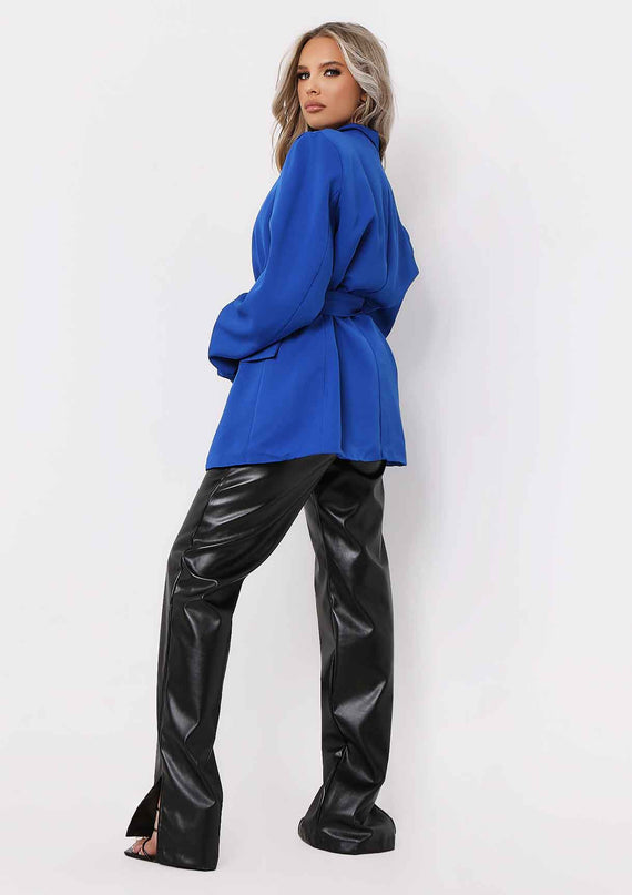 Missyempire Tia Royal Blue Oversized Belted Blazer