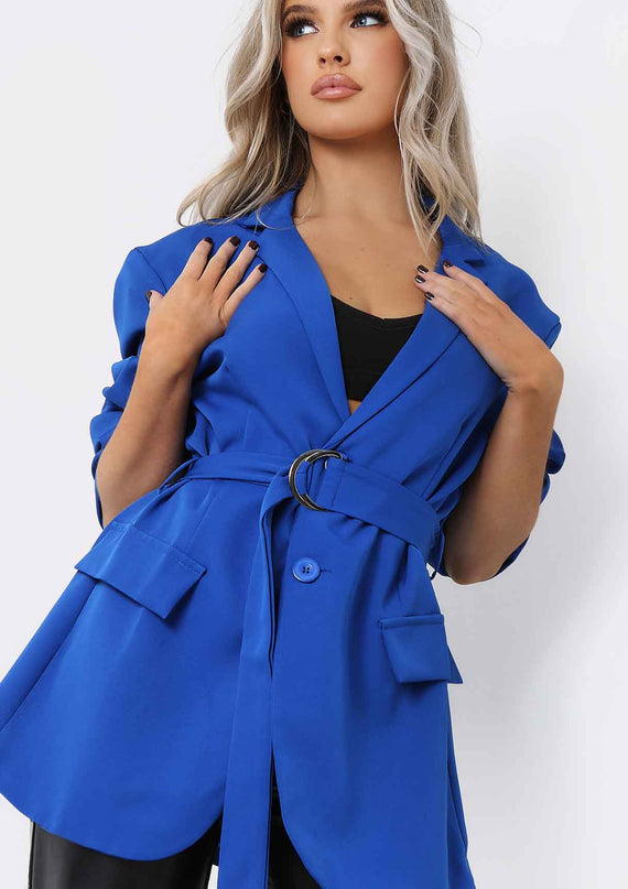 missyempire Tia Royal Blue Oversized Belted Blazer