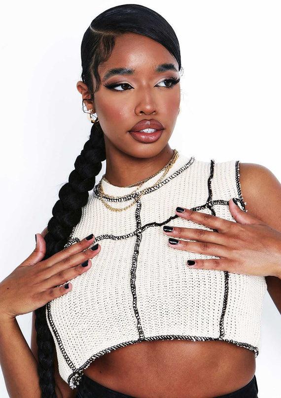 missyempire Valeria Beige Knit Crop Top