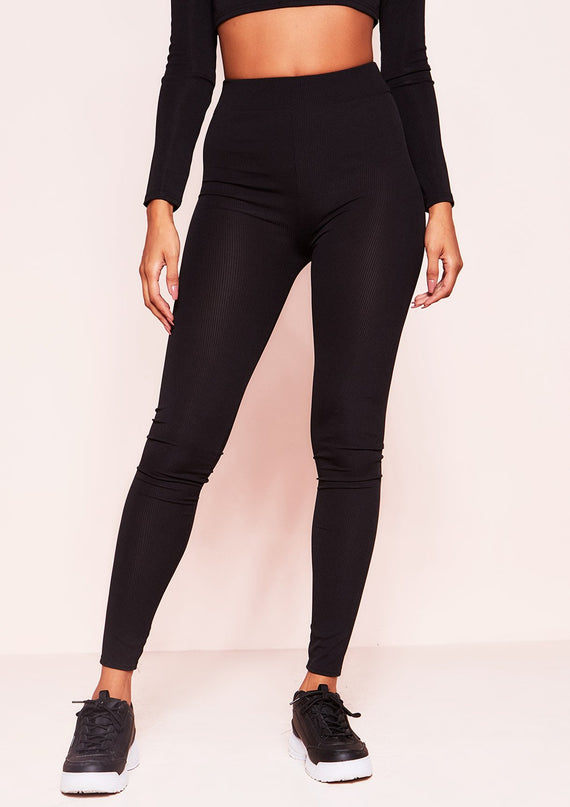 Missyempire Vanessa Black Ribbed Leggings