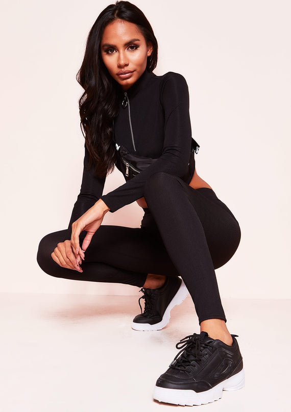 missyempire Vanessa Black Ribbed Leggings