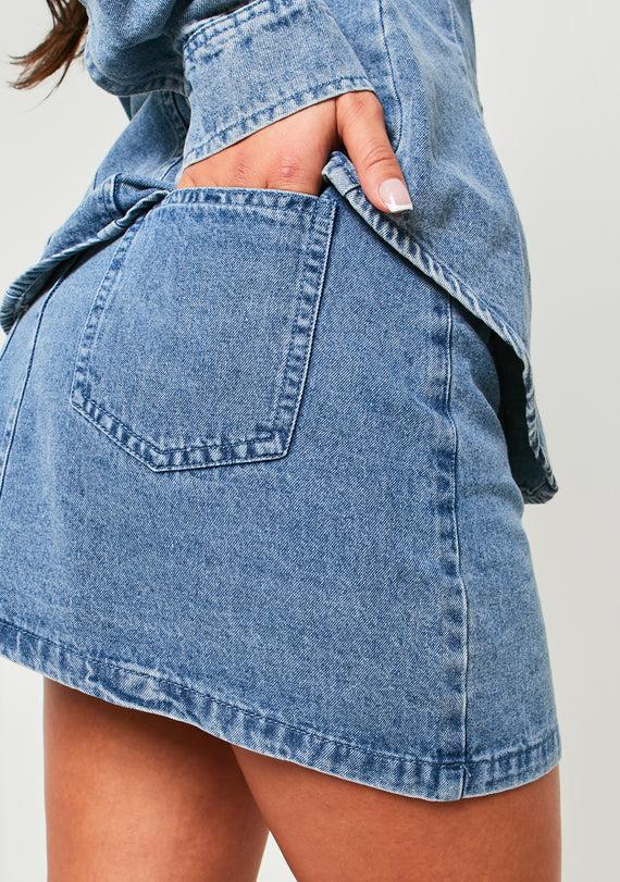 Missyempire Vivianne Blue Washed Denim Mini Skirt