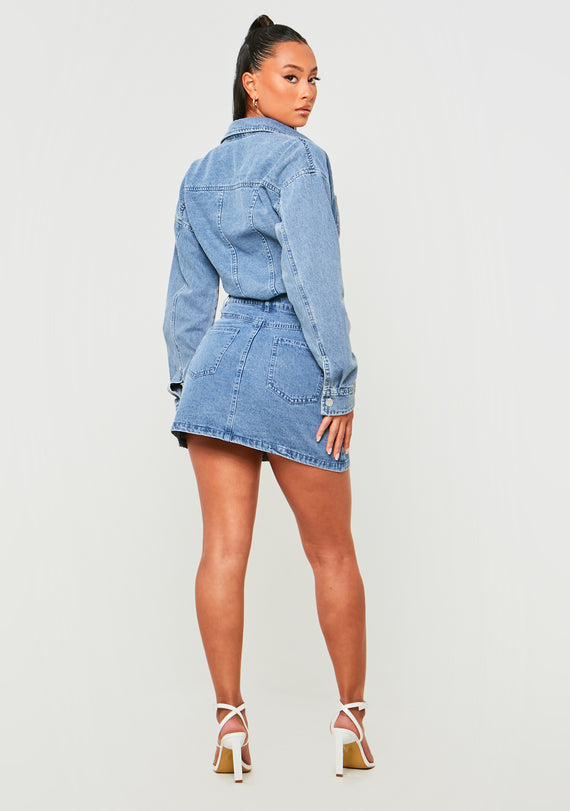 Missyempire Vivianne Blue Washed Denim Mini Skirt